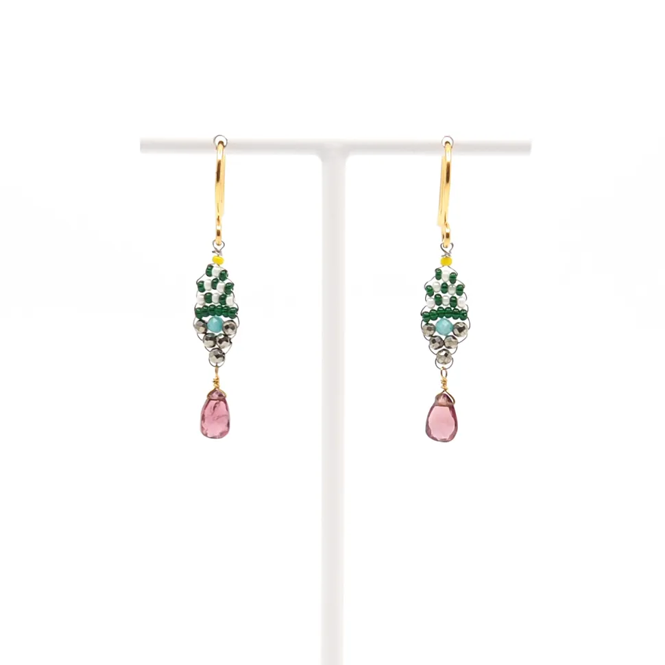 AX – oorbellen met amazoniet, piriet en granaat