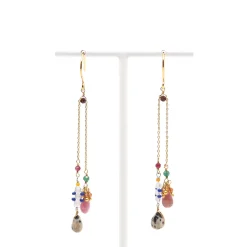 AX – oorbellen met dalmatis jaspis, rhodocrosiet en kwarts