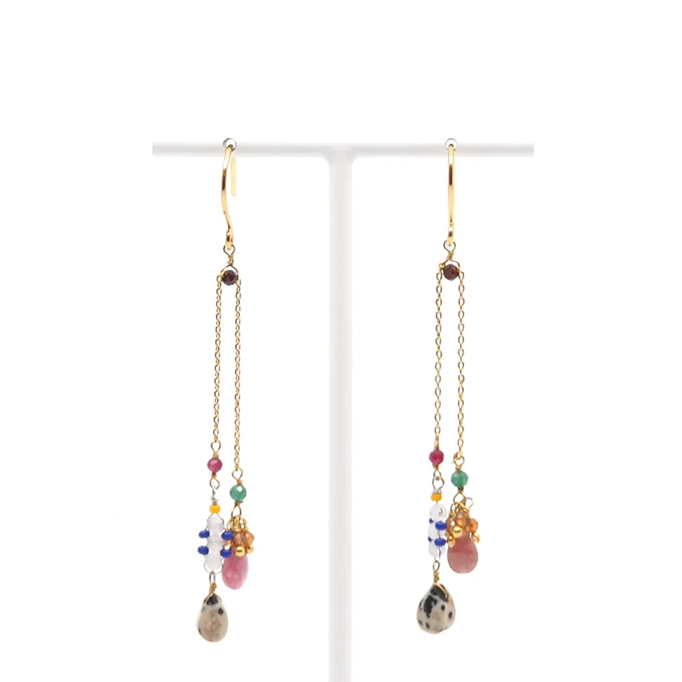 AX – oorbellen met dalmatis jaspis, rhodocrosiet en kwarts