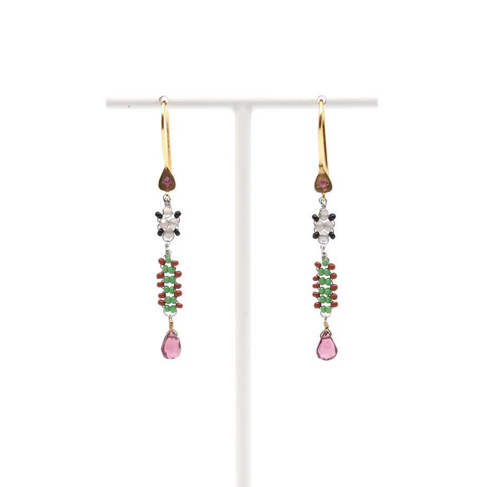 AX – oorbellen met granaat en glasparels