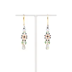 AX – oorbellen met labradoriet, kwarts en glasparels