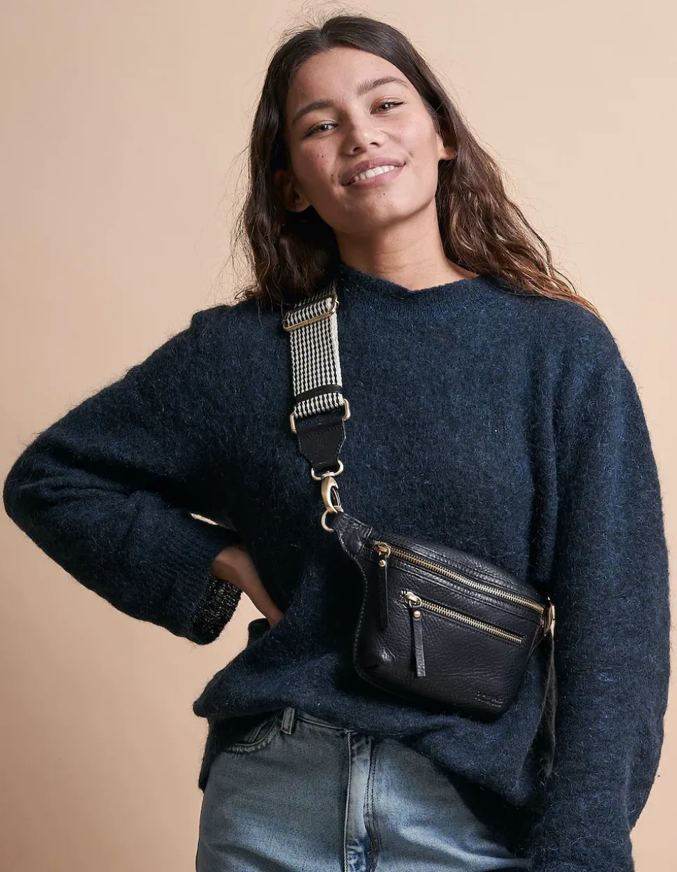 O My Bag – Checkered Webbing Strap Classic Leather