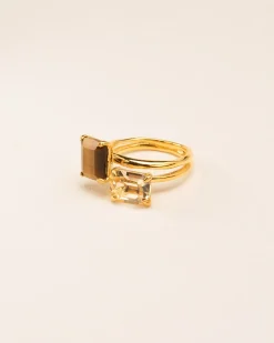 Wouters&Hendrix – dubbele ring met citrien en tijgeroog verguld