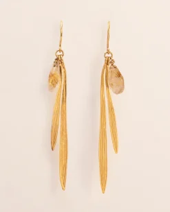 Wouters&Hendrix – oorbellen met bamboo blaadjes en rutielkwarts