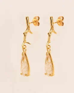 Wouters&Hendrix – oorbellen met tak structuur met rutielkwarts