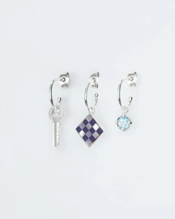 Wouters&Hendrix – oorringen set van 3 met sleutel, blauwe topaas en mozaïek