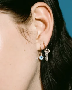 Wouters&Hendrix – oorringen set van 3 met sleutel, blauwe topaas en mozaïek