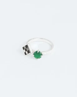 Wouters&Hendrix – textured ring met onyx en parelmoer mosaïc en groene agaat