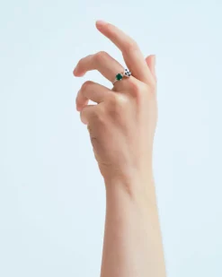 Wouters&Hendrix – textured ring met onyx en parelmoer mosaïc en groene agaat