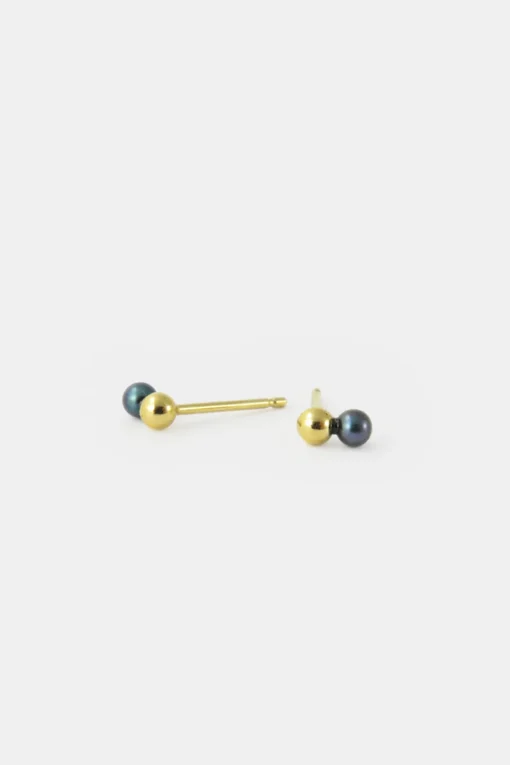 MHL- oorbellen met balletje en zwarte parel zilver verguld