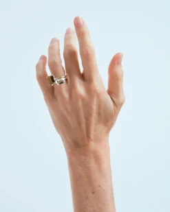 Wouters&Hendrix – dubbele ring met citrien en tijgeroog verguld