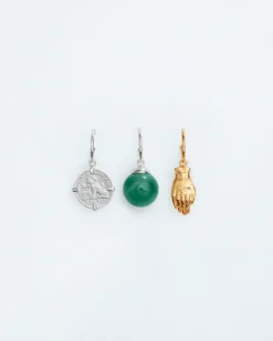 Wouters&Hendrix – hoops set van 3 met munt, groene agaat en hand