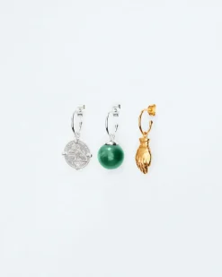 Wouters&Hendrix – hoops set van 3 met munt, groene agaat en hand