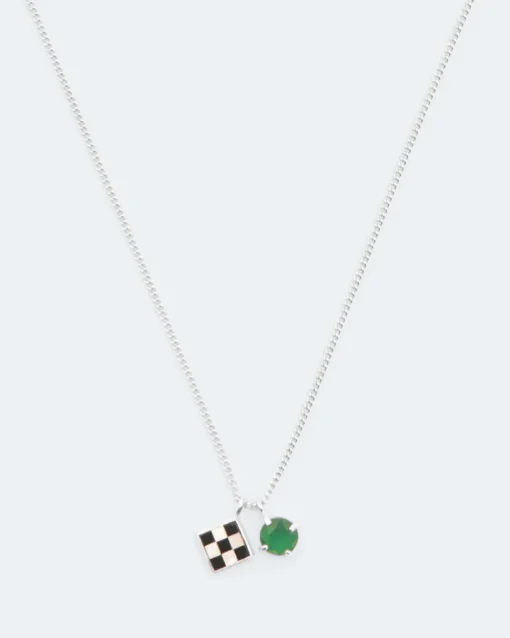 Wouters&Hendrix – ketting met onyx en parelmoer mozaïek en groene agaat